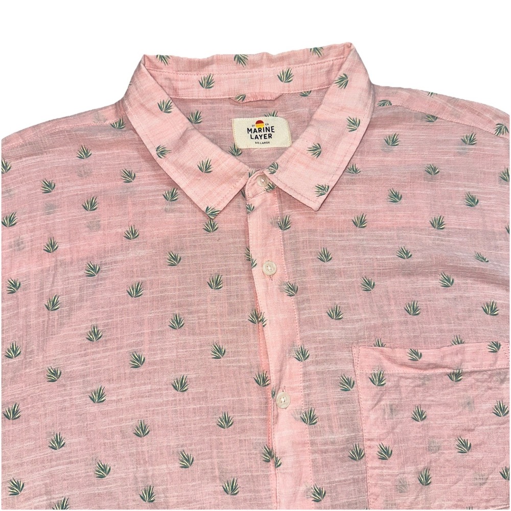 Marine Layer Shirt Mens 2XL Short Sleeve Button Up Geometric Pattern Casual AOP